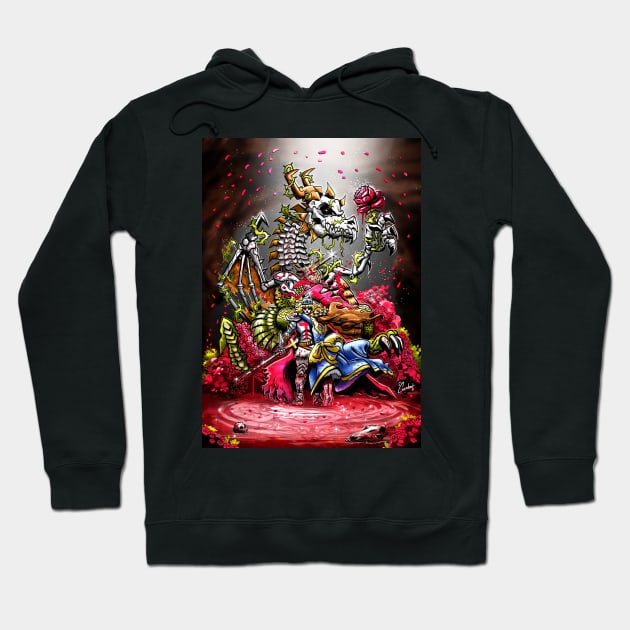 Saint George and the Skeleton Dragon - Roses and Legends Hoodie by Cocobot